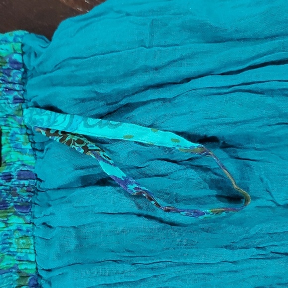 BLUE GREEN GAUZY SKIRT BOLD STATEMENT HIPPIE BOHO GYPSY FLOWY COMFY SIZE LARGE - Picture 12 of 12